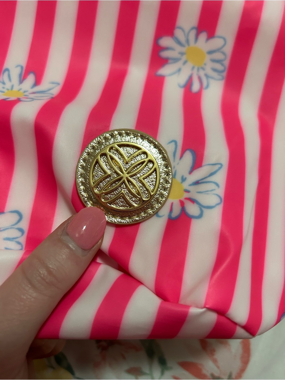 Pink Striped Daisy Drawstring Pouch - Picture 2 of 5